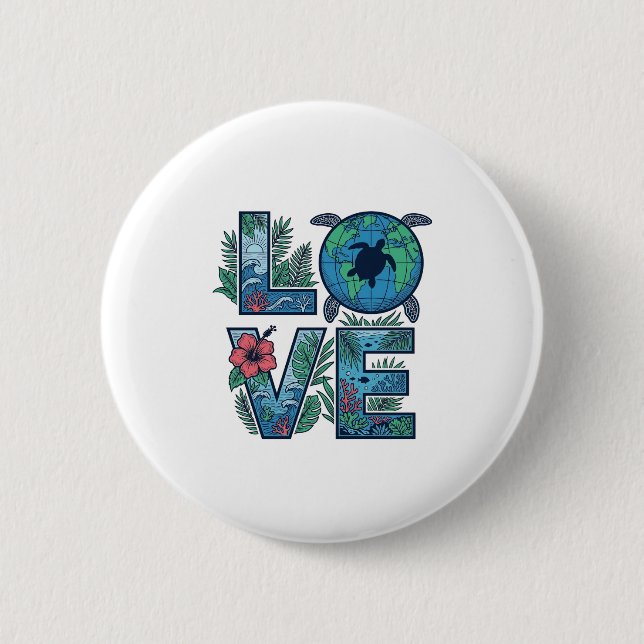 Love Sea Turtle Earth Tropical Button (Front)