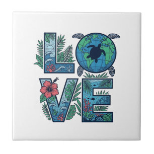 Love Sea Turtle Earth Tropical Ceramic Tile