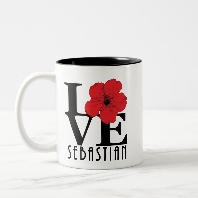 LOVE Sebastian 11oz red hibiscus Two-Tone Coffee Mug (Left)