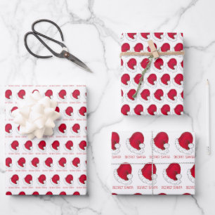 Love Secret Santa Claus Hat Christmas Holiday Gift Wrapping Paper Sheets