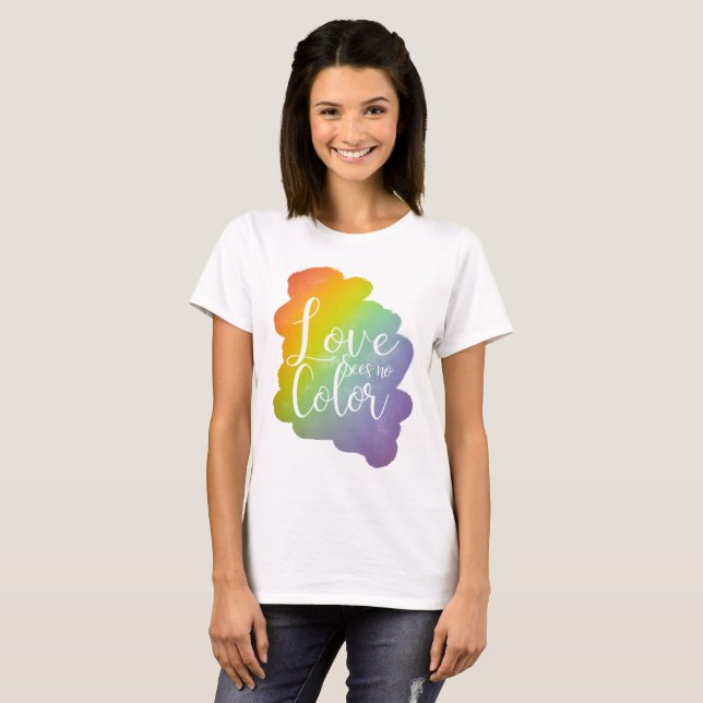 Love Sees No Color Inspirational Quote Rainbow T-Shirt (Front Full)