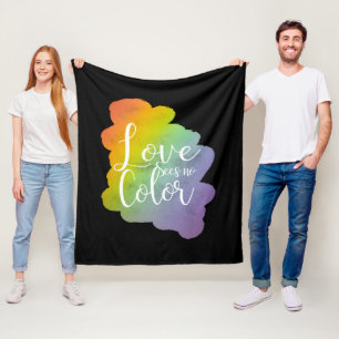 Love Sees No Color Quote Rainbow Black Fleece Blanket