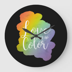 Love Sees No Color Quote Rainbow Black Large Clock