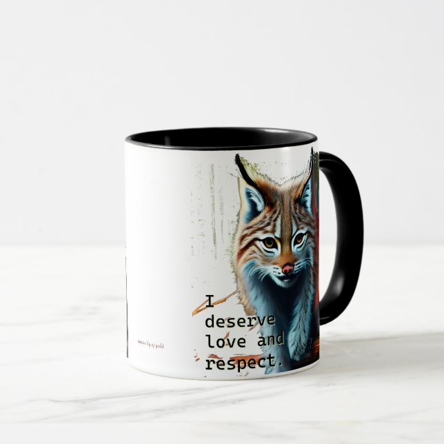 Love self worth mantra with artistic lynx Mug (Front Right)