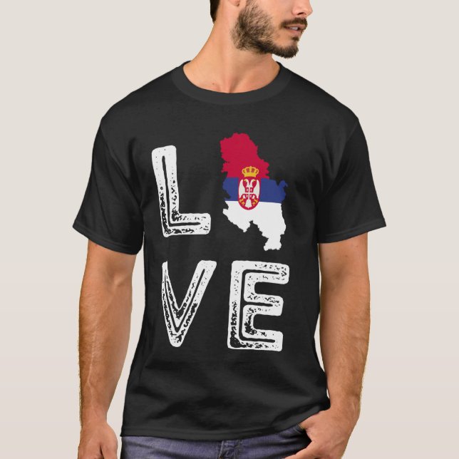 Love Serbia Flag Map Pride Serbian Roots Srbija He T-Shirt (Front)