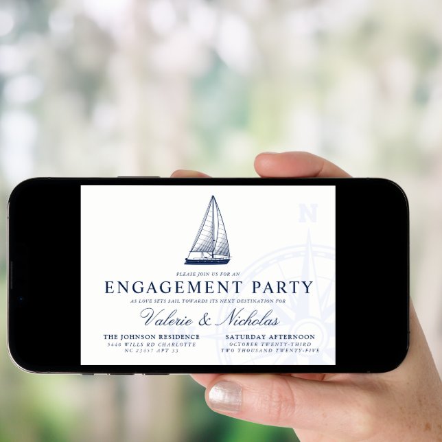 Love Sets Sail | Nautical Engagement Party Invite (Front Digital)