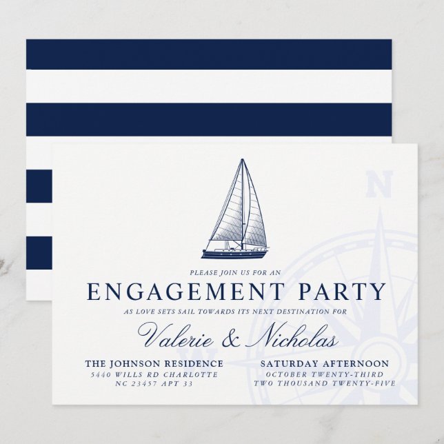 Love Sets Sail | Nautical Engagement Party Invite (Front/Back)