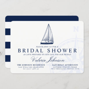 Love Sets Sail   Nautical Themed Bridal Shower Invitation