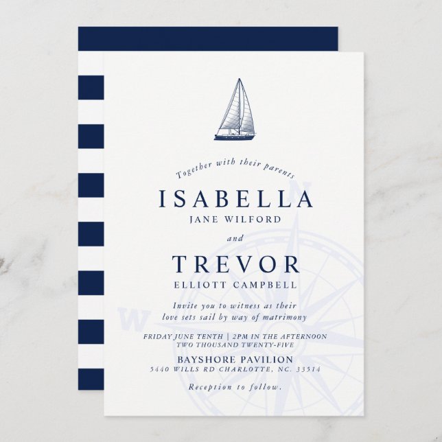 Love Sets Sail Nautical Wedding Invitation (Front/Back)