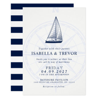 Love Sets Sail Wind Rose Nautical Wedding Invite