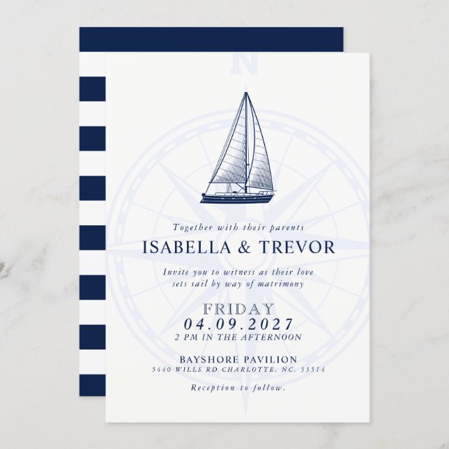 Love Sets Sail Wind Rose Nautical Wedding Invite (Front/Back)