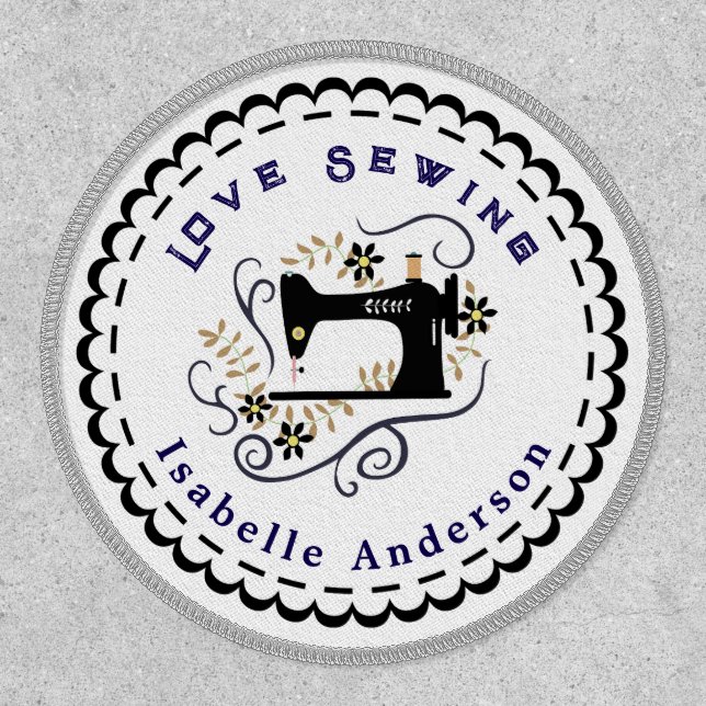 Love Sewing Accessories Black White Patch (Front)