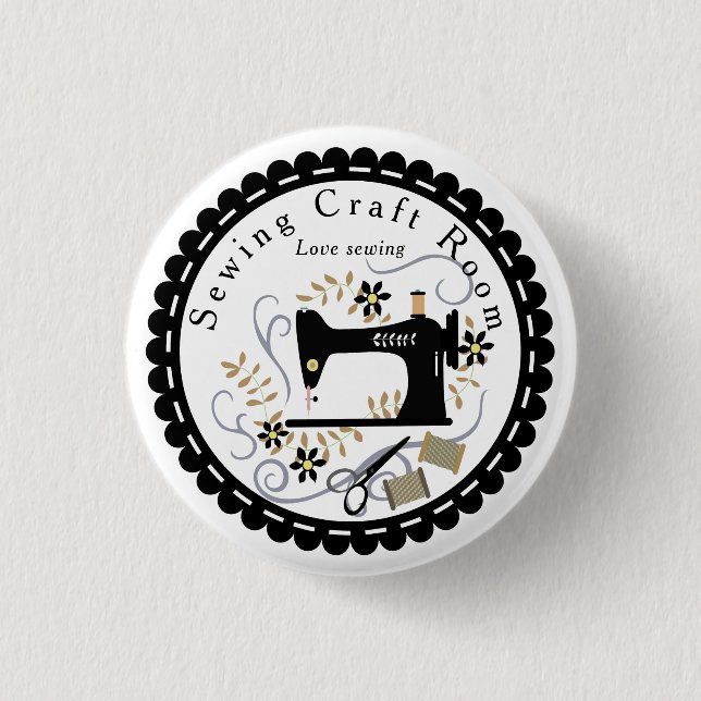Love Sewing Black White Button (Front)