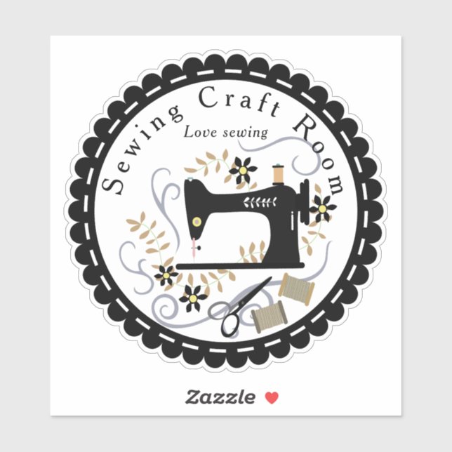 Love Sewing Black White Sticker (Sheet)