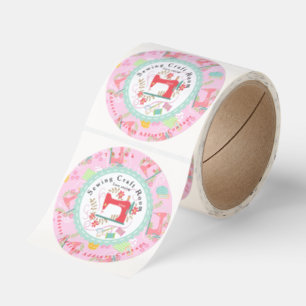 Love Sewing Cute Business Address Pink Classic Round Sticker