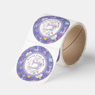 Love Sewing Cute Business Address Purple Classic Round Sticker