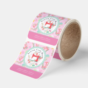 Love Sewing Cute Pink Business Address Pink Square Sticker