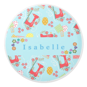 Love Sewing Machine Blue Ceramic Knob