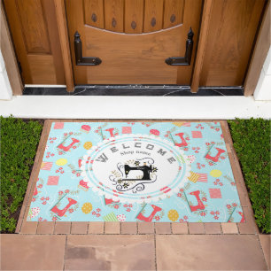 Love Sewing Machine Blue Doormat