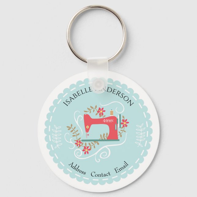 Love Sewing Machine. Blue Keychain (Front)