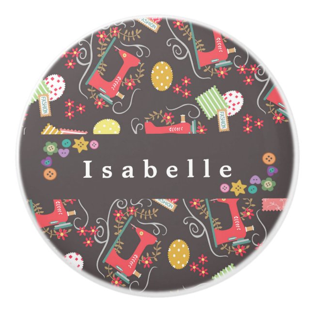 Love Sewing Machine Brown Ceramic Knob (Front)