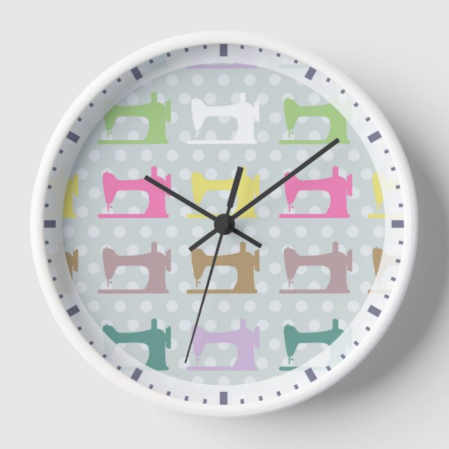 Love Sewing Machine Dots Grey Clock (Front)
