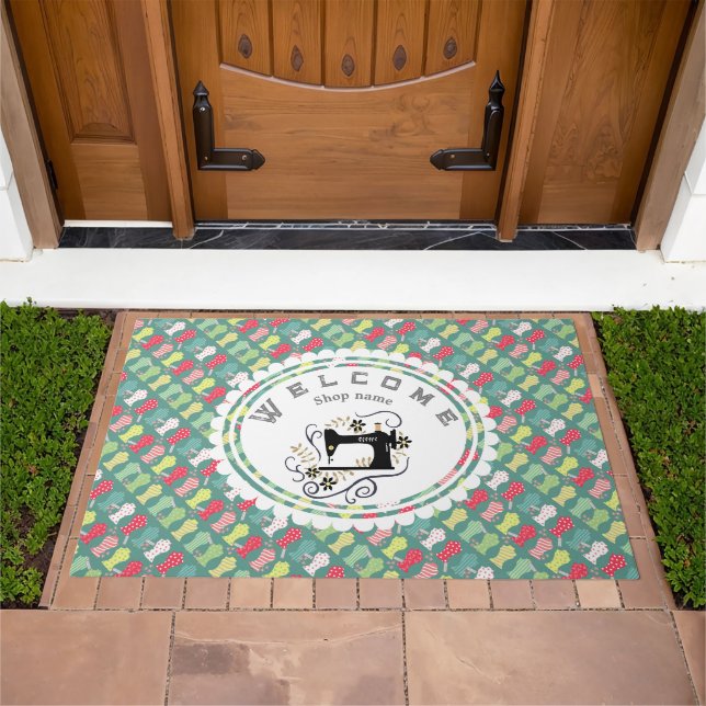 Love Sewing Machine Green Doormat (Outdoor)
