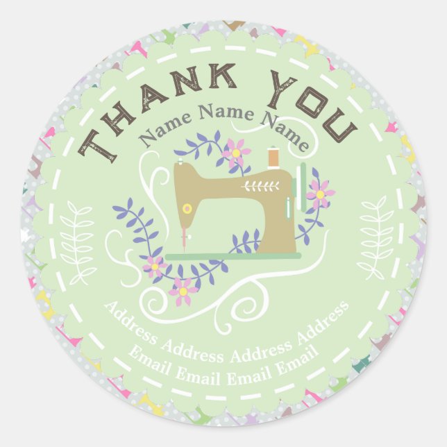 Love Sewing Machine Pastel Green Classic Round Sticker (Front)