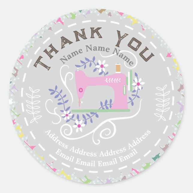 Love Sewing Machine Pastel Grey Classic Round Sticker (Front)