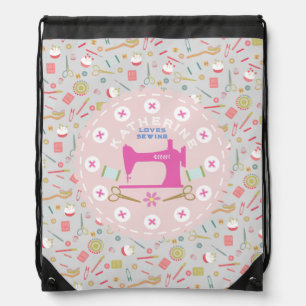 Love Sewing Machine Pastel Grey Drawstring Bag