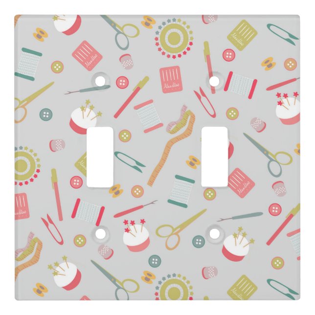 Love Sewing Machine Pastel Grey Light Switch Cover (Front)