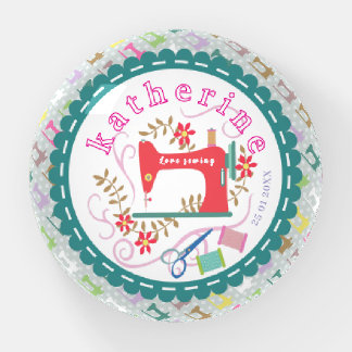 Love Sewing Machine Pastel Grey Teal Paperweight