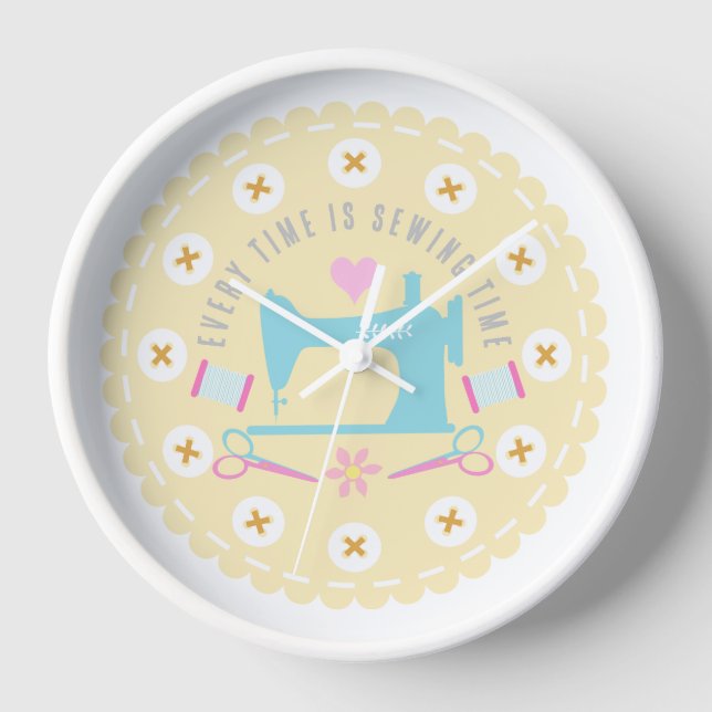 Love Sewing Machine Pastel Yellow  Clock (Front)