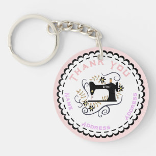 Love Sewing Machine Peach White Black Keychain