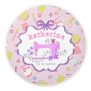 Love Sewing Machine Purple Ceramic Knob