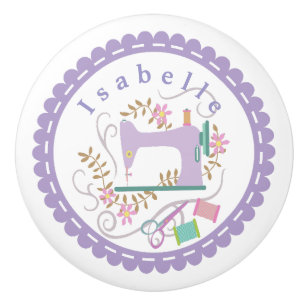 Love Sewing Machine White Lilac Ceramic Knob