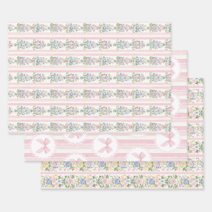Love Shack Baby Blush Pink Coquette Bow Floral Wrapping Paper Sheets