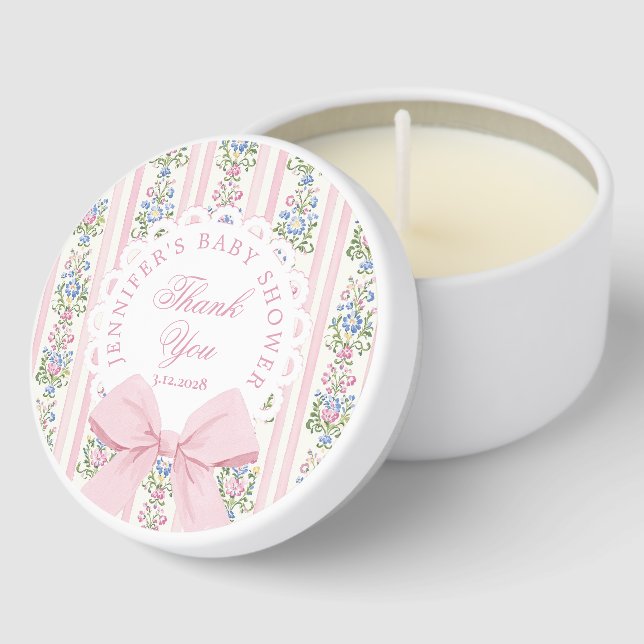Love Shack Baby Coquette Pink Bow Thank you Mini Candle Favors (Corner)