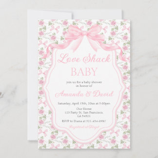 Love Shack Baby Pink Bow Baby Shower Girl Invitation