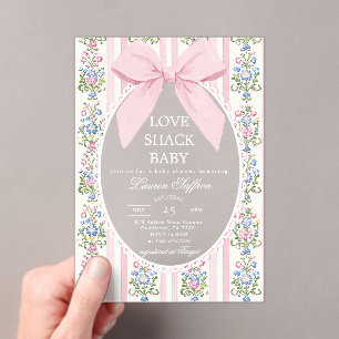 Love Shack Baby Pink Bow Floral Baby Shower Acrylic Invitations