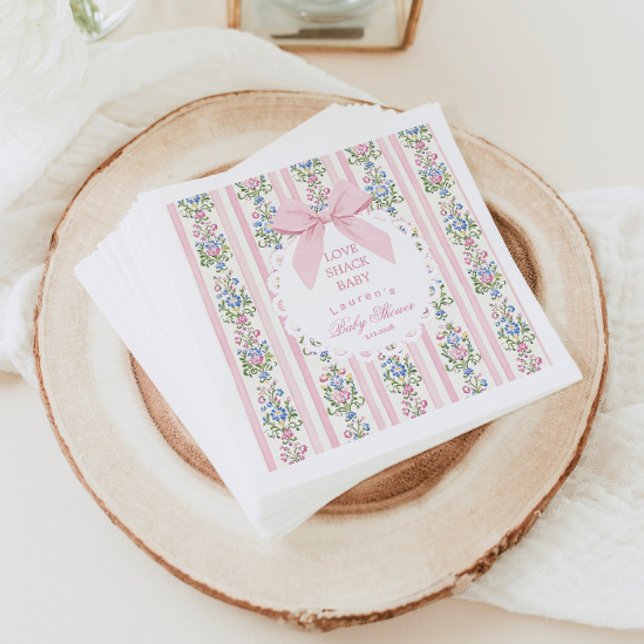 Love Shack Baby Pink Bow Rose Baby Shower Napkins (Creator Uploaded)