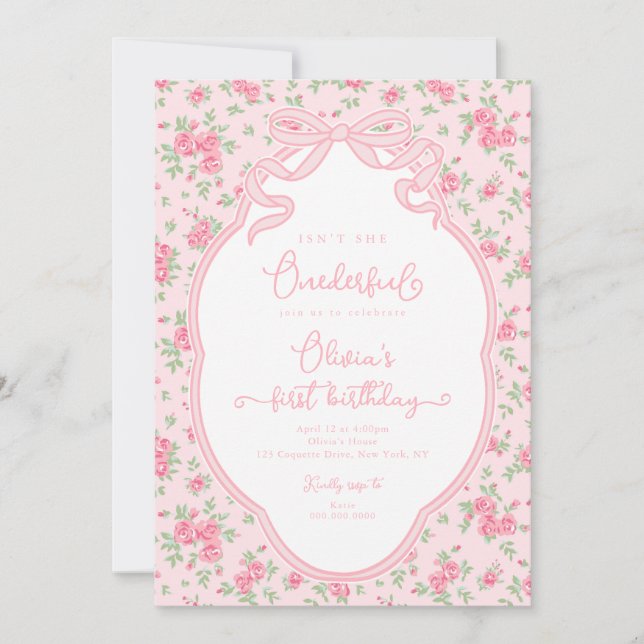 Love Shack Bow Isn't She Onederful 1st Birthday Invitation (Front)