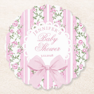 Love Shack Coquette Blush Pink Bow Baby Shower Paper Coaster