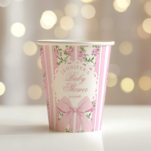 Love Shack Coquette Blush Pink Bow Baby Shower Paper Cups