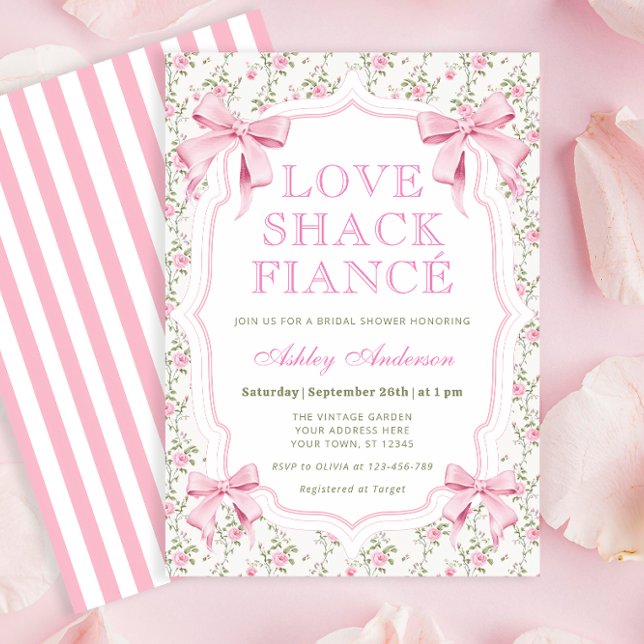 Love Shack Fiance Pink Bow Bridal Shower Invitation (Creator Uploaded)