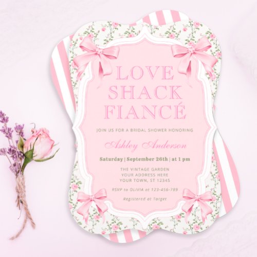 Love Shack Fiance Pink Bow Coquette Bridal Shower Invitation