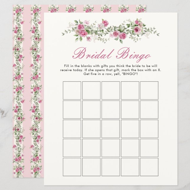 Love Shack Fiance Pink Flowers Bridal Bingo Game (Front/Back)