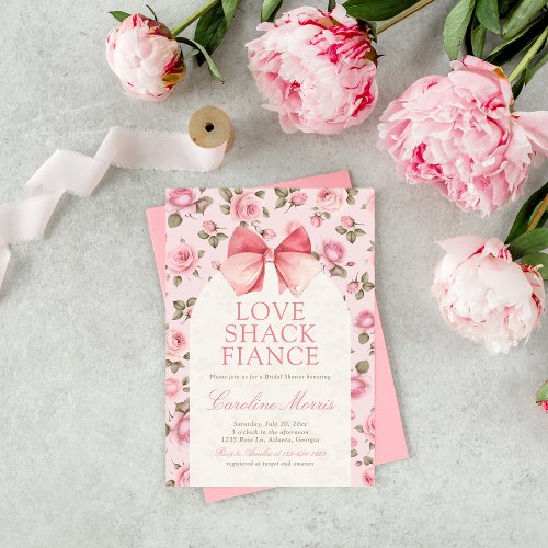 Love Shack Fiance Pink Flowers Bridal Shower Invitation
