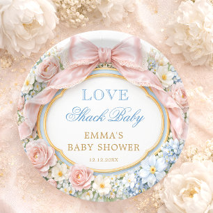 Love Shack Floral Pink Bow Girl Baby Shower Paper Plates