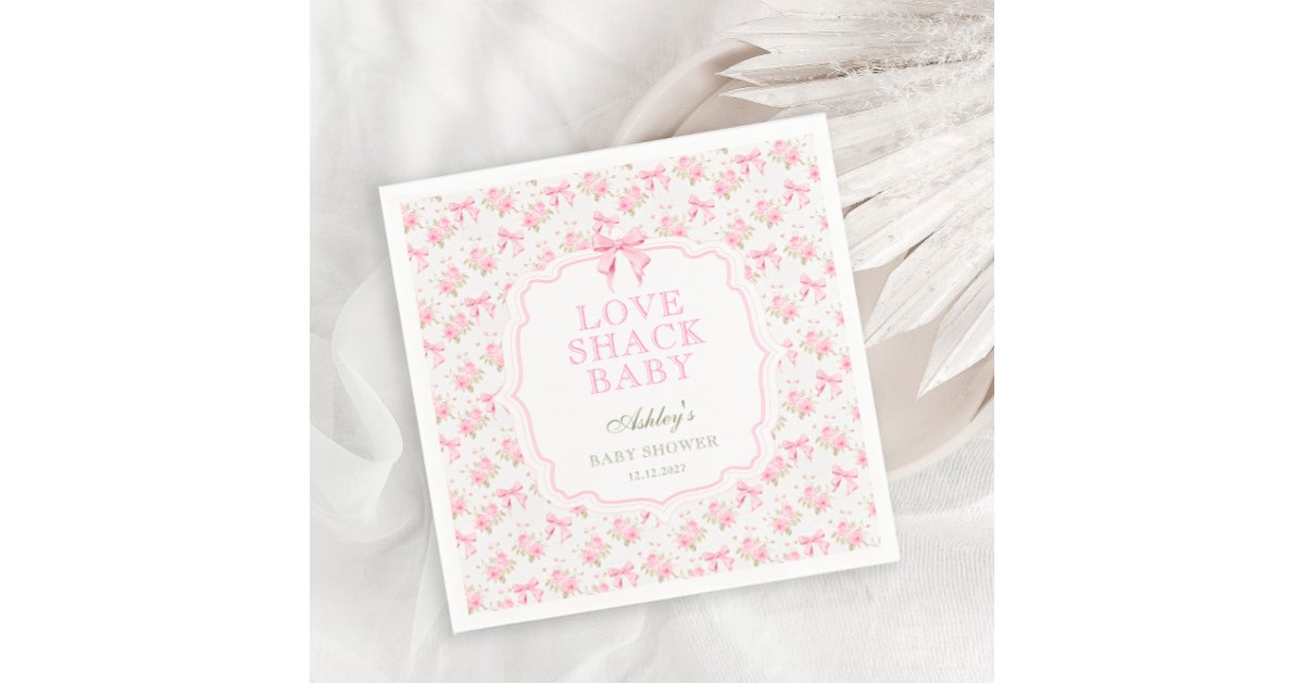Love Shack Pink Bow Floral Baby Shower Napkins | Zazzle